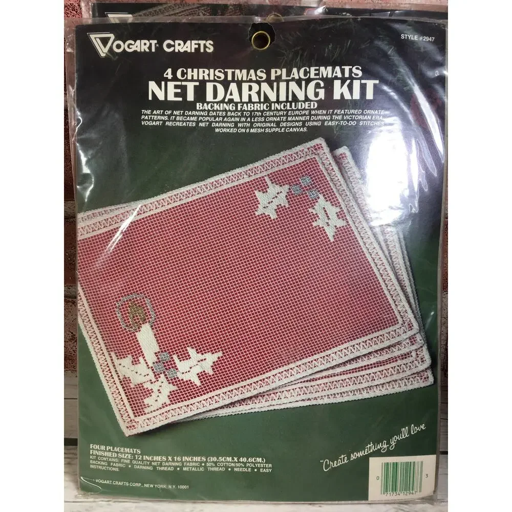 2 Unopened Vogart Crafts Christmas Net Darning Kits Placemats & Table Runner